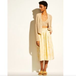 Vince Wheat Tiered Gathered Yellow Silk Midi Slip Skirt Large